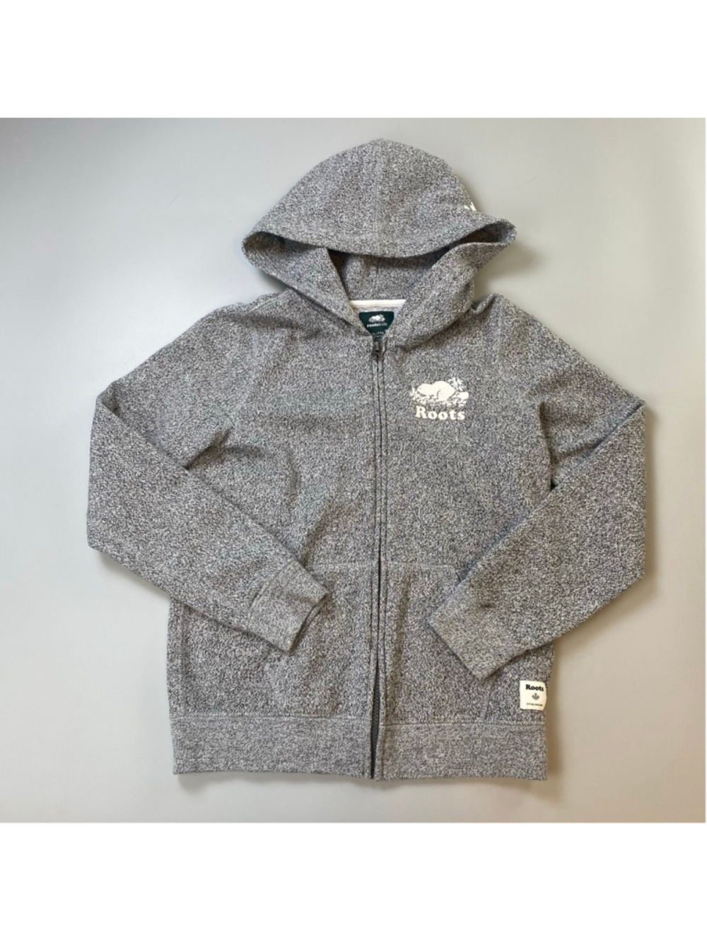 Roots Hoodie Sweatshirt KIDS XXL Grey Full-Zip Canadiana Classic Neutral Casual